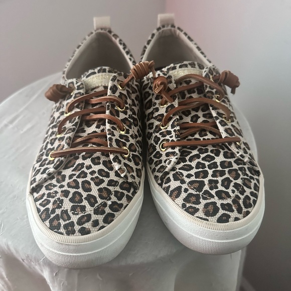 Women's Sperry Top-Sider Crest Vibe Animal Print Textile Sneaker Tan/Black 8 - Picture 10 of 11